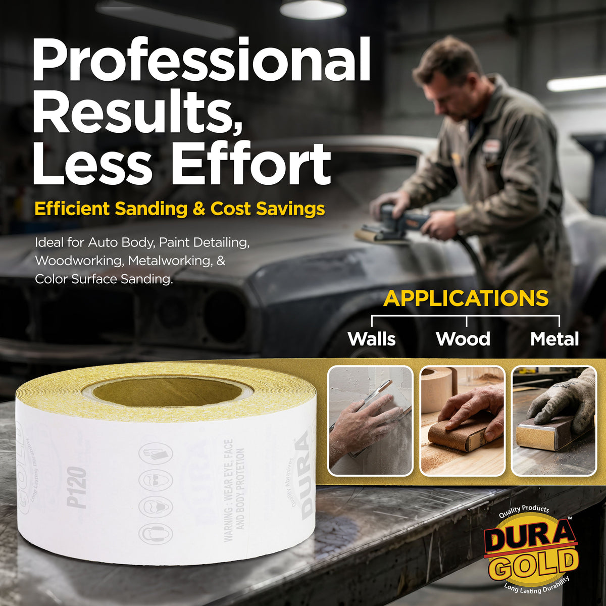 120 Grit Gold - Longboard Continuous Roll PSA Stickyback Self Adhesive Sandpaper 20 Yards Long by 2-3/4" Wide