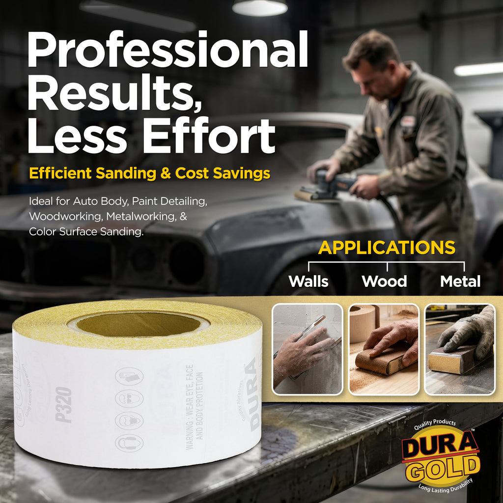 320 Grit Gold - Longboard Continuous Roll PSA Stickyback Self Adhesive Sandpaper 20 Yards Long by 2-3/4" Wide