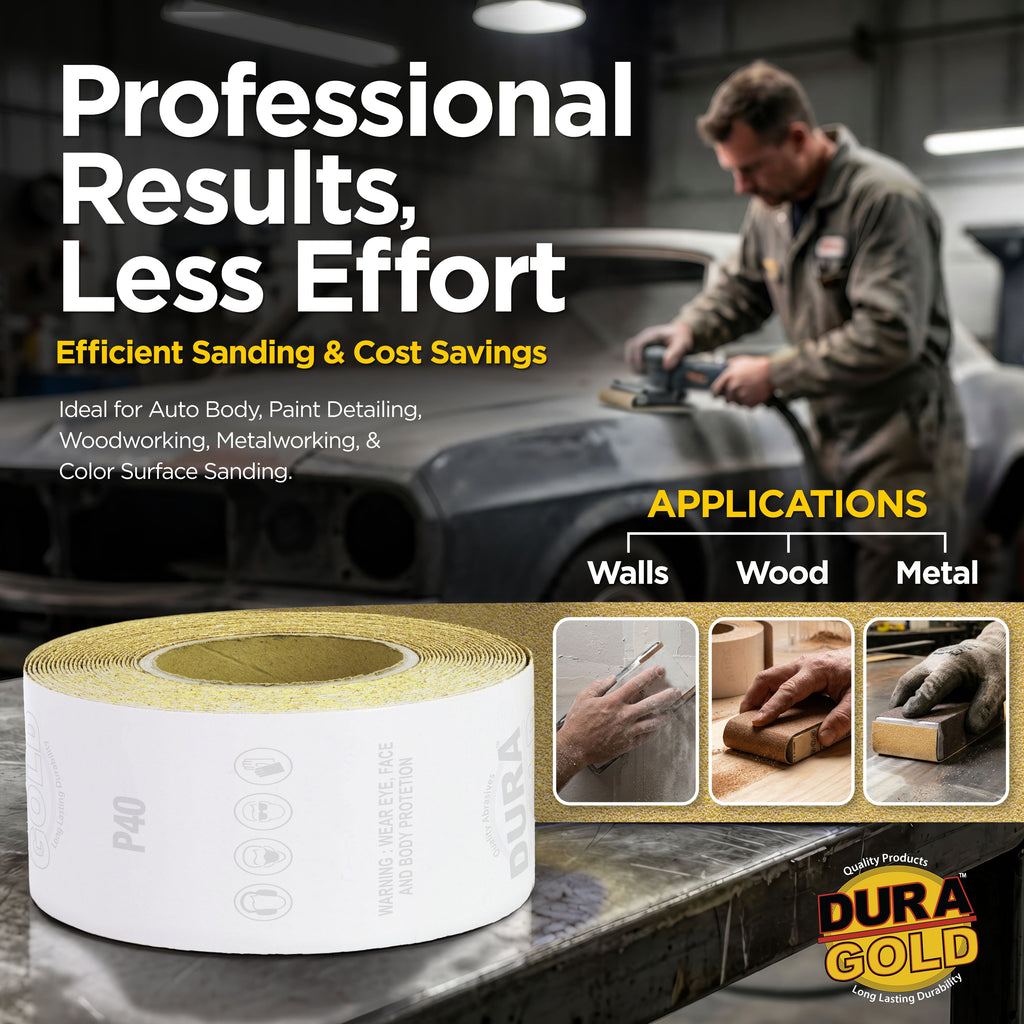 60 Grit Gold - Longboard Continuous Roll PSA Stickyback Self Adhesive Sandpaper 10 Yards Long by 2-3/4" Wide
