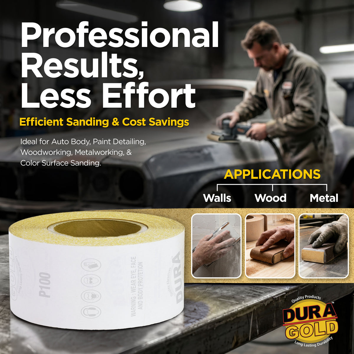 80 Grit Gold - Longboard Continuous Roll PSA Stickyback Self Adhesive Sandpaper 20 Yards Long by 2-3/4" Wide