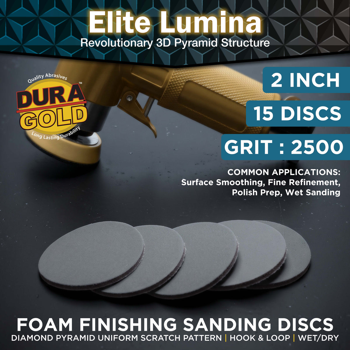 Elite Lumina 2” 2500 Grit Foam Finishing Sanding Discs, Box of 15