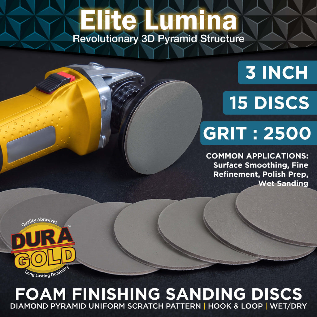 Elite Lumina 3” 2500 Grit Foam Finishing Sanding Discs, Box of 15