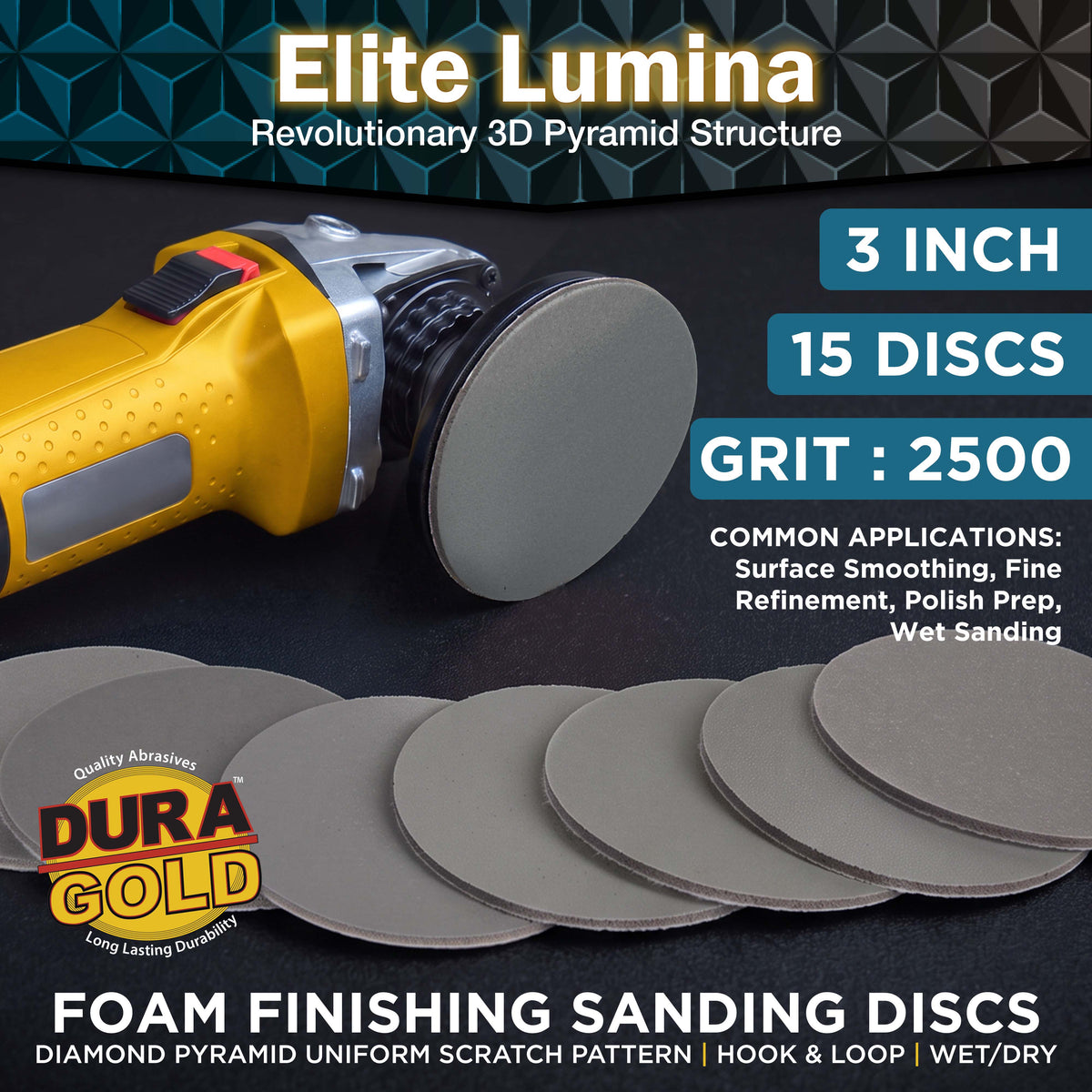 Elite Lumina 3” 2500 Grit Foam Finishing Sanding Discs, Box of 15