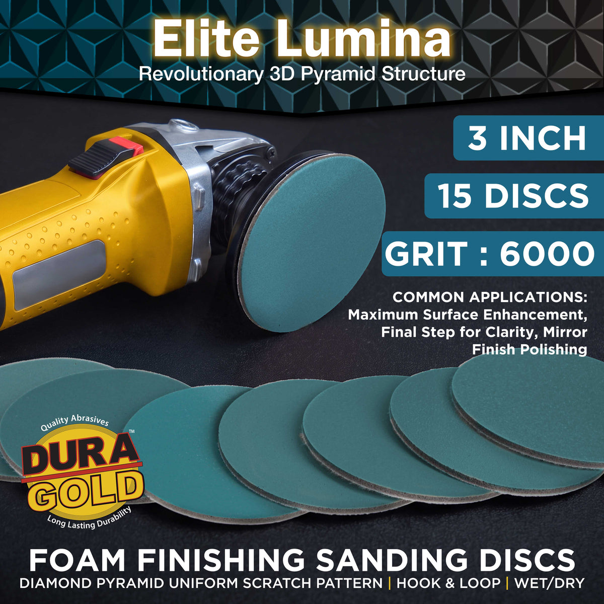 Elite Lumina 3” 6000 Grit Foam Finishing Sanding Discs, Box of 15