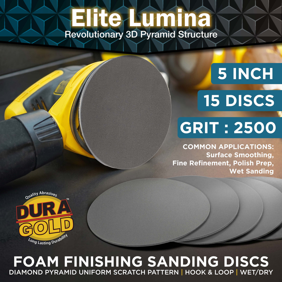 Elite Lumina 55” 2500 Grit Foam Finishing Sanding Discs, Box of 15
