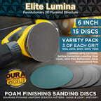 Elite Lumina 6" Foam Sanding Discs,Grits 1500 2000 2500 3000 5000, 15 Disc Variety Pack