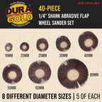 40-Piece Flap Wheel Sander Set with 1/4" Shank - 80 Grit Aluminum Oxide Sanding Wheels for Drill - 8 Cylindrical Sizes Flapper Wheels for Metal, Wood & Paint Removal - Die Grinder Compatible