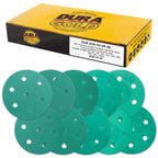 3.5" (90mm) Green Film Sanding Discs, 7-Hole Pattern, 50 Disc Variety Pack, Grits 60, 80, 120, 180, 220, 320, 400, 600, 800, 1000 - Heavy-Duty Hook & Loop Sandpaper, Random Orbital Sander