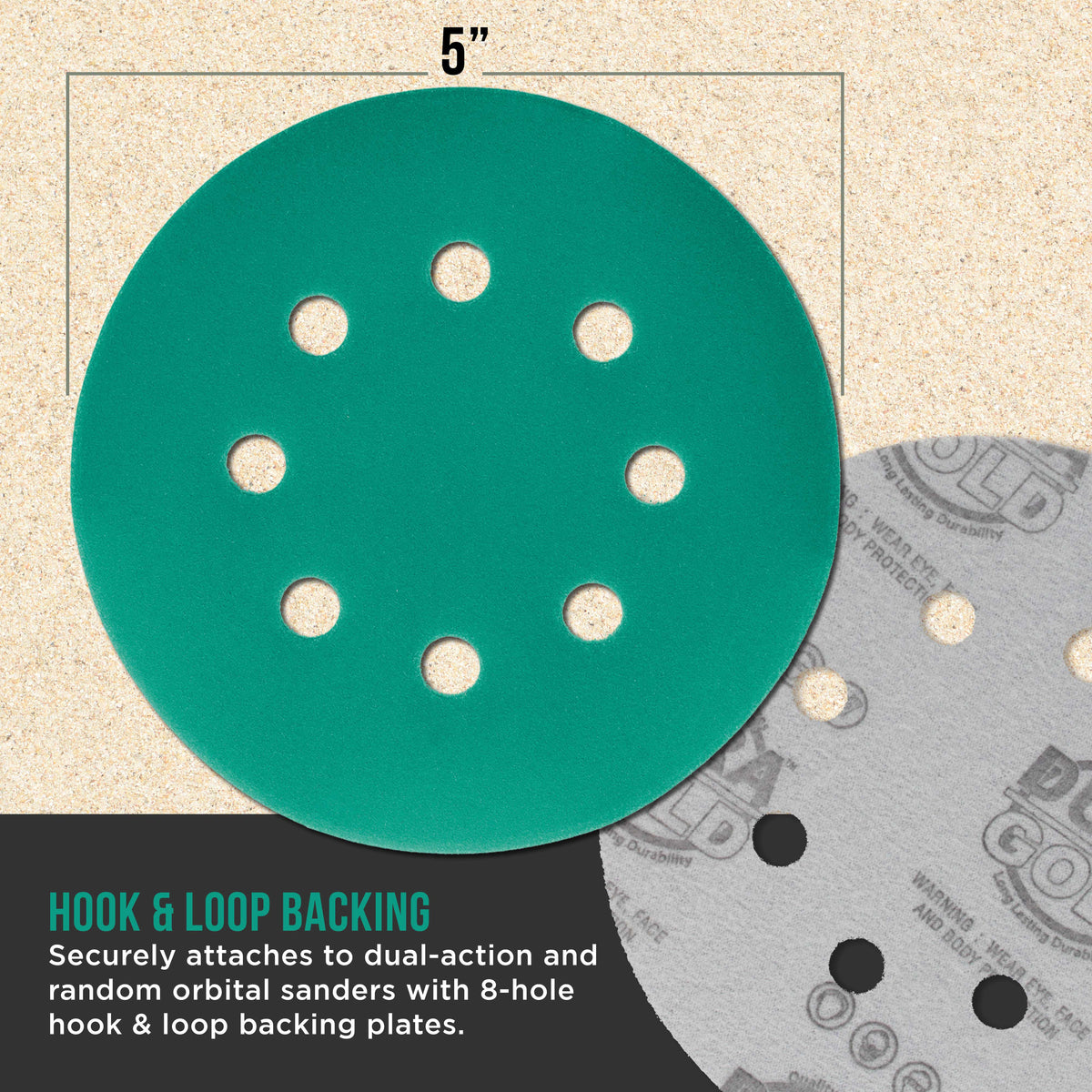 1500 Grit 5" Green Film Sanding Discs, 8-Hole Pattern, Box of 50 - Dustless Hook & Loop Backing Sandpaper for DA & Random Orbital Sander, Detail Color Sand Auto Paint Wood Furniture