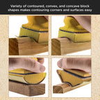 12-Piece Contoured Profile 4" Hand Sanding Block Set with 40 Sheet Hook & Loop Sandpaper Kit, Interchangeable Assorted Convex Concave Shapes