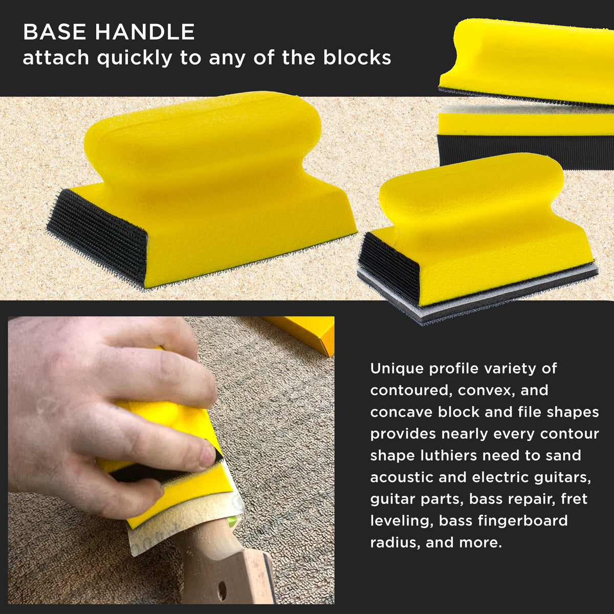 Luthier Acoustic Guitar Master Woodworker Hand Sanding Block Set with 40 Sheet Hook & Loop Sandpaper Kit - Convex & Concave Profile Shapes