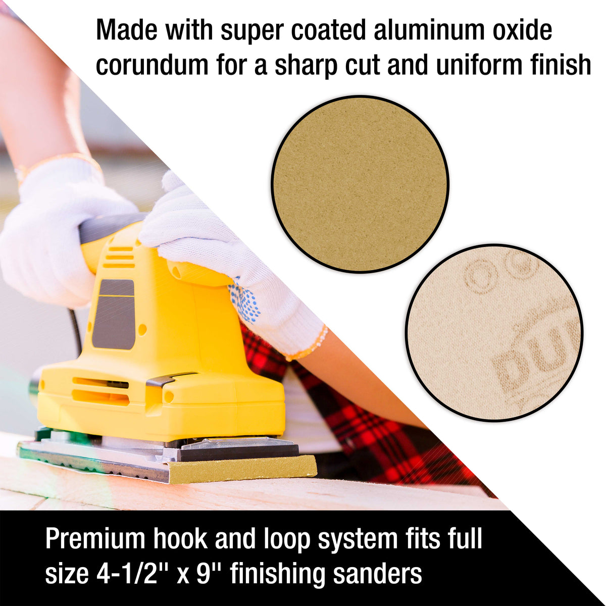 600 Grit - 1/2 Sheet Size Wood Workers Gold, 4-1/2" x 11" with Hook & Loop Backing - Box of 16 Sheets - Hand Sand Sander