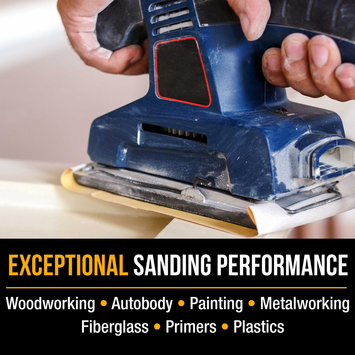 600 Grit - 1/2 Sheet Size Wood Workers Gold, 4-1/2" x 11" with Hook & Loop Backing - Box of 16 Sheets - Hand Sand Sander