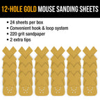 220 Grit - 12-Hole Pattern Hook & Loop Sanding Sheets for Mouse Sanders - Box of 24