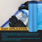 106" Wide x 46' Long Roll Pure Blue Pre-Taped Masking Film, Pre-Folded Overspray Paintable Plastic Protective Sheeting, Pull Down Drop Sheet