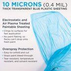 20' x 250' Pure Blue Protective Masking Film Cover - Overspray Paintable Sheeting Roll, Painters Plastic (10 Micron, .4 Mil)