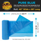 48" x 88' Pure Blue Pre-Folded Masking Film - Painters Plastic Roll (0.4 Mil) Pull Down Drop Sheet, Pre-Folded Plastic Sheeting