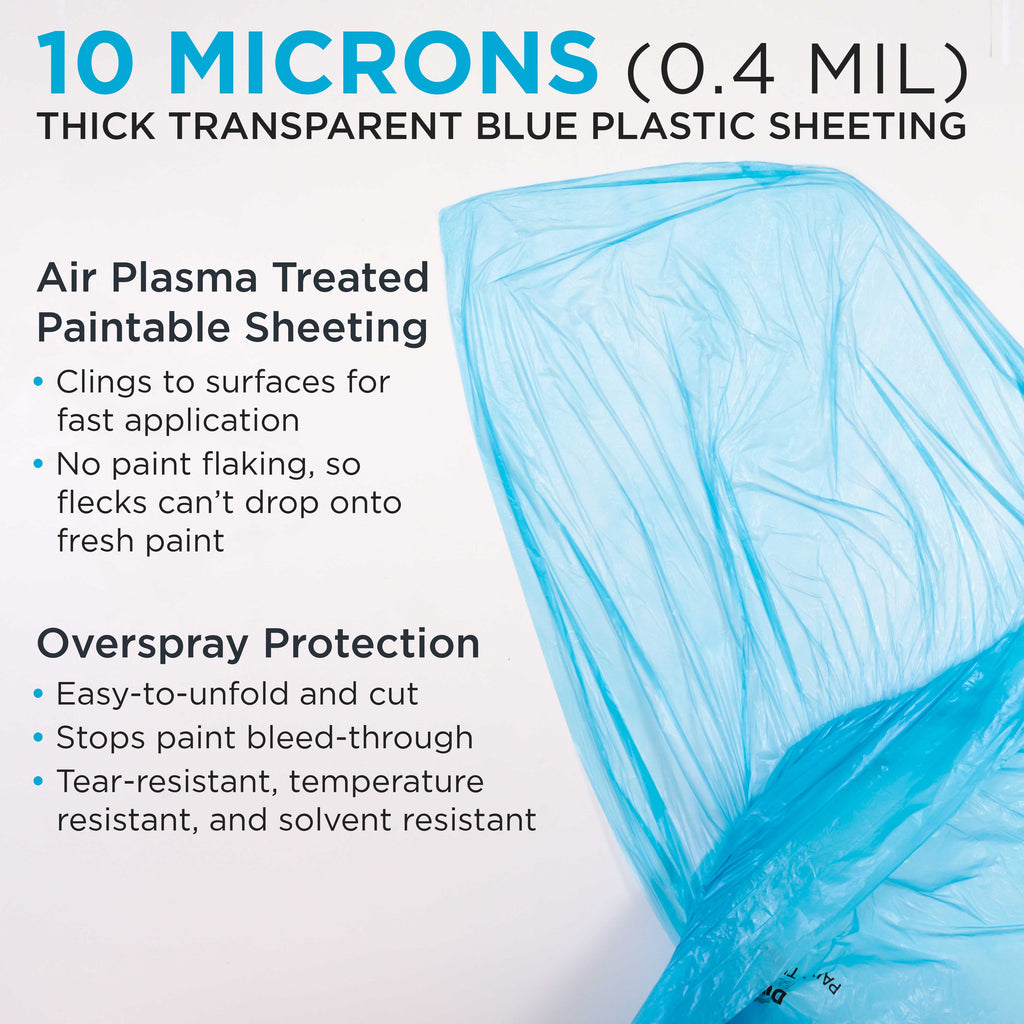 48" x 88' Pure Blue Pre-Folded Masking Film - Painters Plastic Roll (0.4 Mil) Pull Down Drop Sheet, Pre-Folded Plastic Sheeting