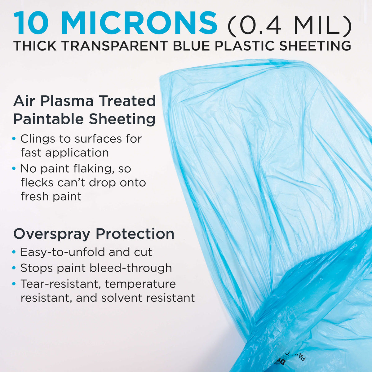 48" x 88' Pure Blue Pre-Folded Masking Film - Painters Plastic Roll (0.4 Mil) Pull Down Drop Sheet, Pre-Folded Plastic Sheeting