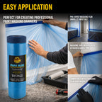 71" x 65' Pure Blue Pre-Taped Masking Film - Painters Plastic Roll (0.4 Mil) Pull Down Drop Sheet, Pre-Taped Plastic Sheeting