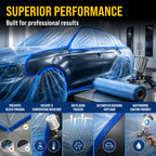 71" x 65' Pure Blue Pre-Taped Masking Film - Painters Plastic Roll (0.4 Mil) Pull Down Drop Sheet, Pre-Taped Plastic Sheeting