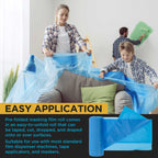 95" x 44' Pure Blue Pre-Folded Masking Film, (3 Pack) Painters Plastic Roll (0.4 Mil), Pull Down Drop Sheet, Pre-Folded Plastic Sheeting