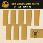 Premium 1" x 4" Gold Sandpaper Micro Sheets, 220 Grit (Box of 45) - Hook & Loop Backing, Wood Furniture Woodworking - Hand Micro Sanding Blocks