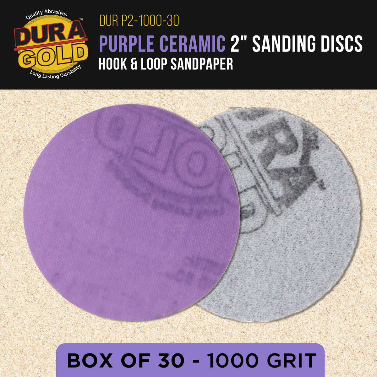 Premium 1000 Grit 2" Purple Film Ceramic Sanding Discs, Box of 30 - Hook & Loop Backing Sandpaper for DA Sander, Drill, Grinder, Rotary Tool