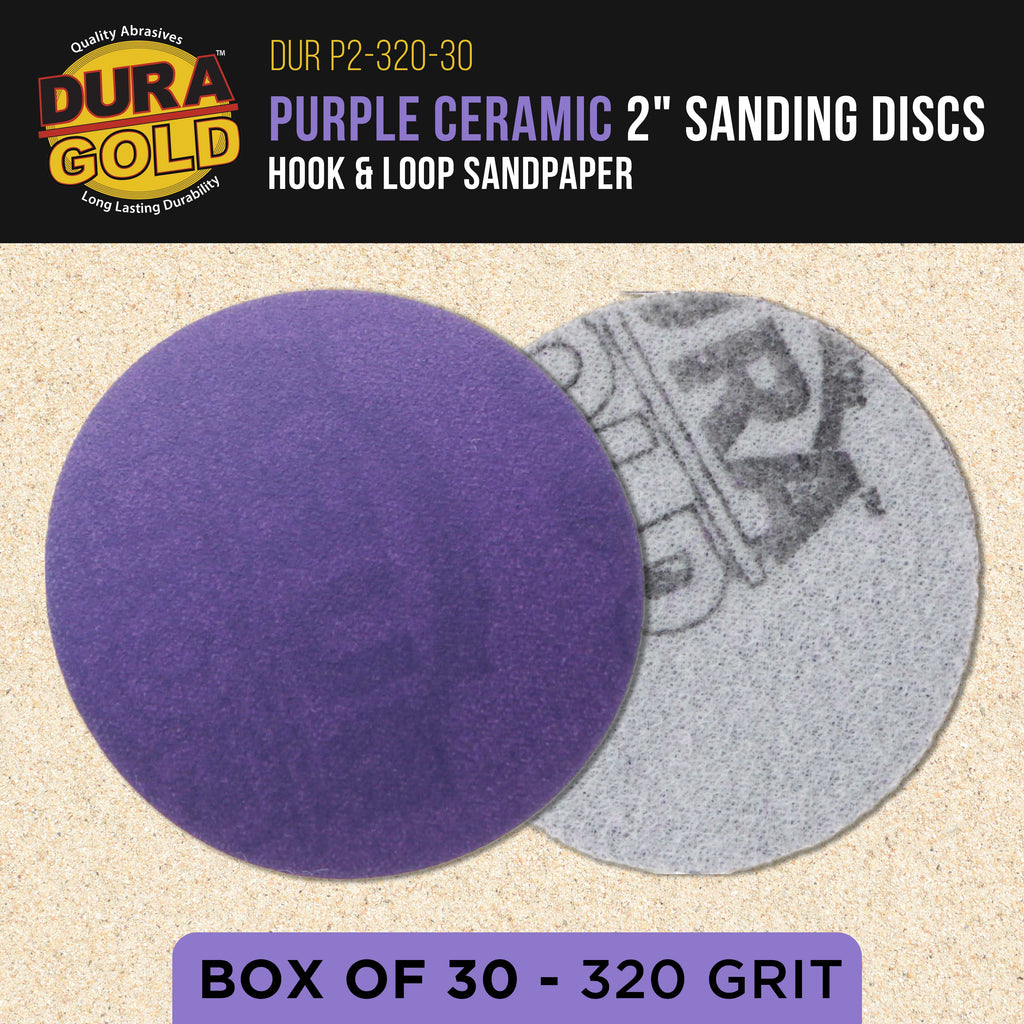 Premium 320 Grit 2" Purple Film Ceramic Sanding Discs, Box of 30 - Hook & Loop Backing Sandpaper for DA Sander, Drill, Grinder, Rotary Tool