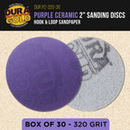 Premium 320 Grit 2" Purple Film Ceramic Sanding Discs, Box of 30 - Hook & Loop Backing Sandpaper for DA Sander, Drill, Grinder, Rotary Tool