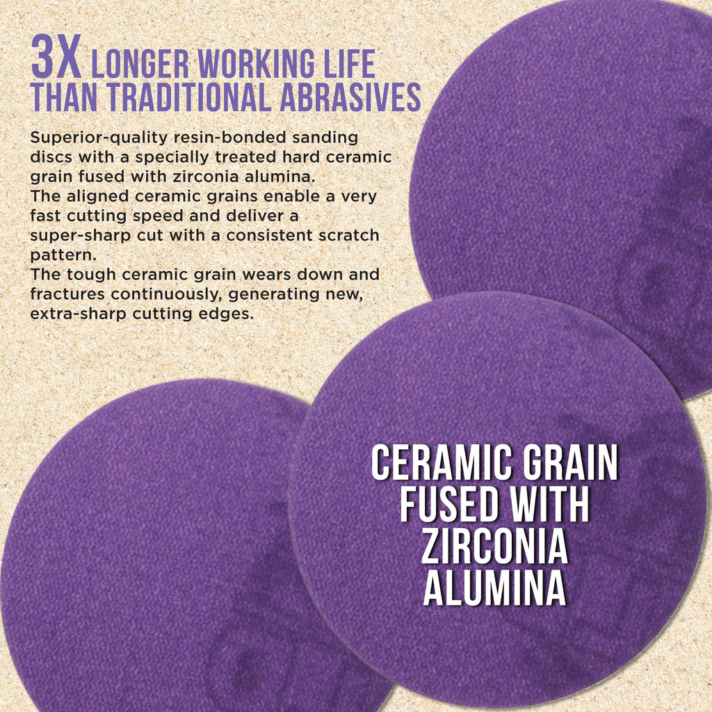 Premium 400 Grit 2" Purple Film Ceramic Sanding Discs, Box of 30 - Hook & Loop Backing Sandpaper for DA Sander, Drill, Grinder, Rotary Tool