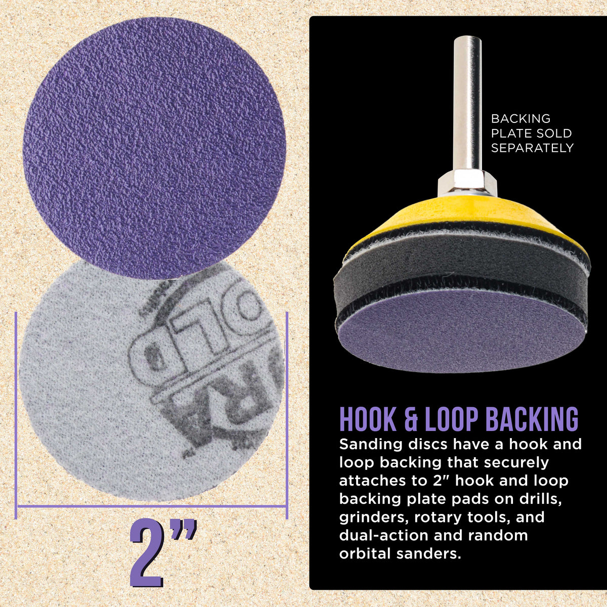 Premium 60 Grit 2" Purple Film Ceramic Sanding Discs, Box of 20 - Hook & Loop Backing Sandpaper for DA Sander, Drill, Grinder, Rotary Tool