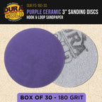 Premium 180 Grit 3" Purple Film Ceramic Sanding Discs, Box of 30 - Hook & Loop Backing Sandpaper for DA Sander, Drill, Grinder, Rotary Tool