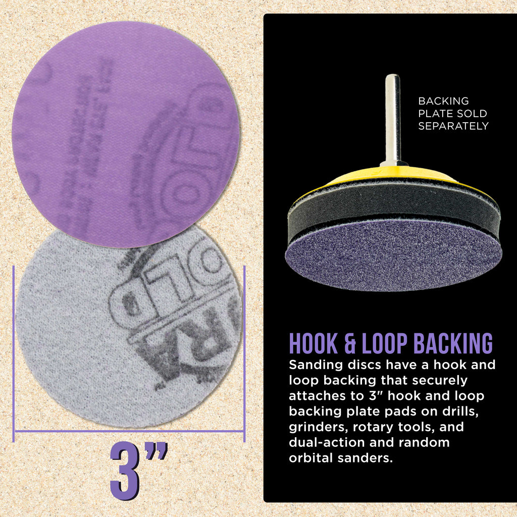 Premium 2500 Grit 3" Purple Film Ceramic Sanding Discs, Box of 30 - Hook & Loop Backing Sandpaper for DA Sander, Drill, Grinder, Rotary Tool