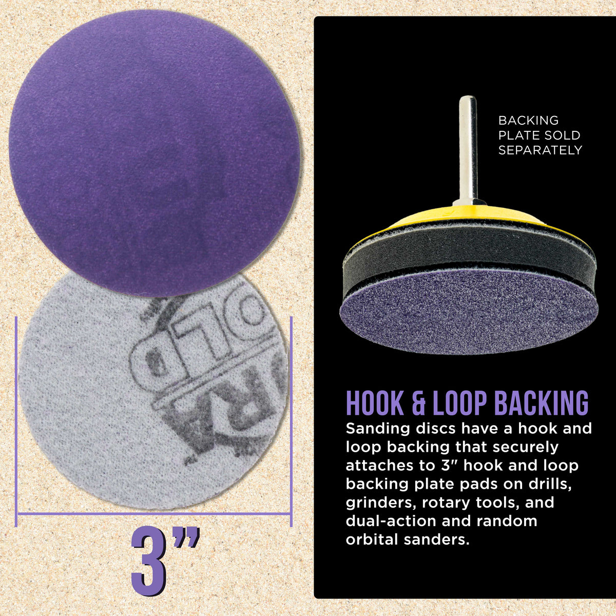 Premium 320 Grit 3" Purple Film Ceramic Sanding Discs, Box of 30 - Hook & Loop Backing Sandpaper for DA Sander, Drill, Grinder, Rotary Tool
