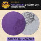 Premium 400 Grit 3" Purple Film Ceramic Sanding Discs, Box of 30 - Hook & Loop Backing Sandpaper for DA Sander, Drill, Grinder, Rotary Tool
