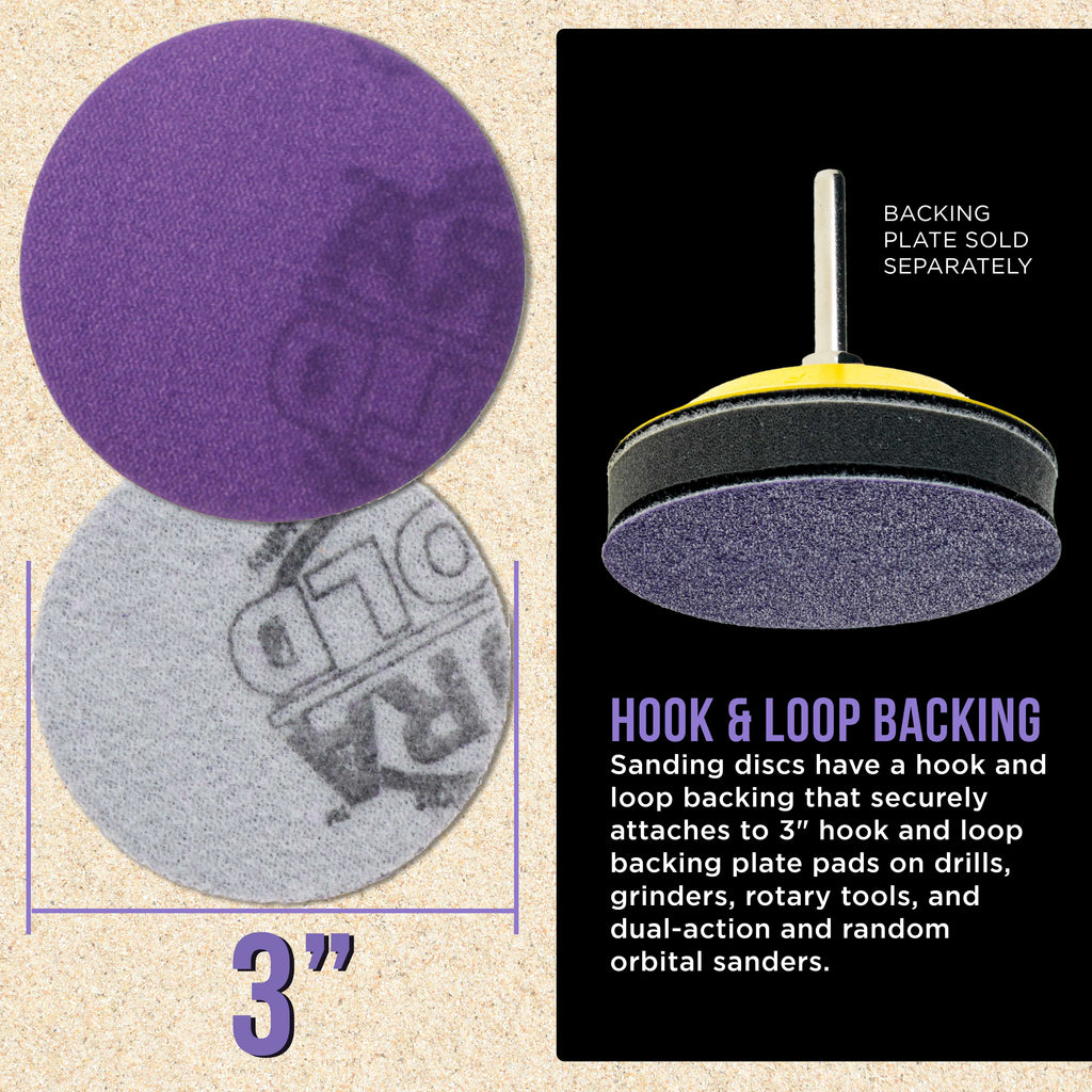Premium 400 Grit 3" Purple Film Ceramic Sanding Discs, Box of 30 - Hook & Loop Backing Sandpaper for DA Sander, Drill, Grinder, Rotary Tool