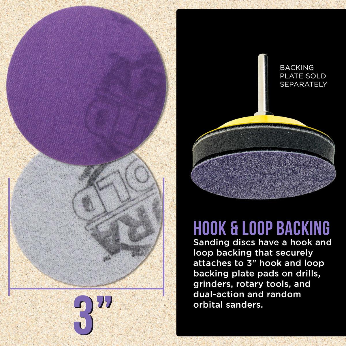 Premium 400 Grit 3" Purple Film Ceramic Sanding Discs, Box of 30 - Hook & Loop Backing Sandpaper for DA Sander, Drill, Grinder, Rotary Tool