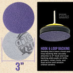 Premium 60 Grit 3" Purple Film Ceramic Sanding Discs, Box of 20 - Hook & Loop Backing Sandpaper for DA Sander, Drill, Grinder, Rotary Tool