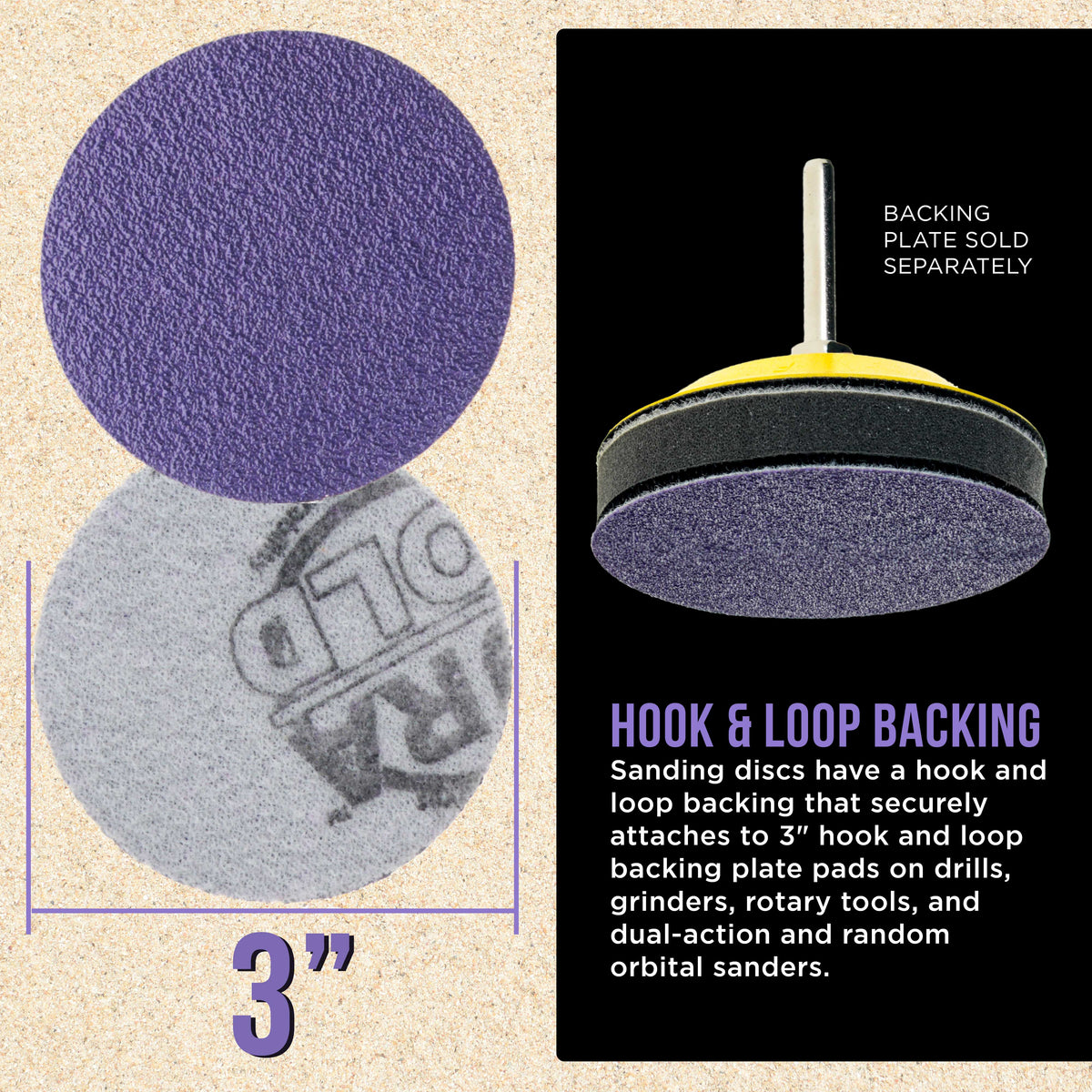 Premium 60 Grit 3" Purple Film Ceramic Sanding Discs, Box of 20 - Hook & Loop Backing Sandpaper for DA Sander, Drill, Grinder, Rotary Tool