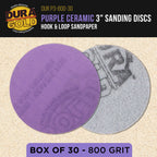 Premium 800 Grit 3" Purple Film Ceramic Sanding Discs, Box of 30 - Hook & Loop Backing Sandpaper for DA Sander, Drill, Grinder, Rotary Tool