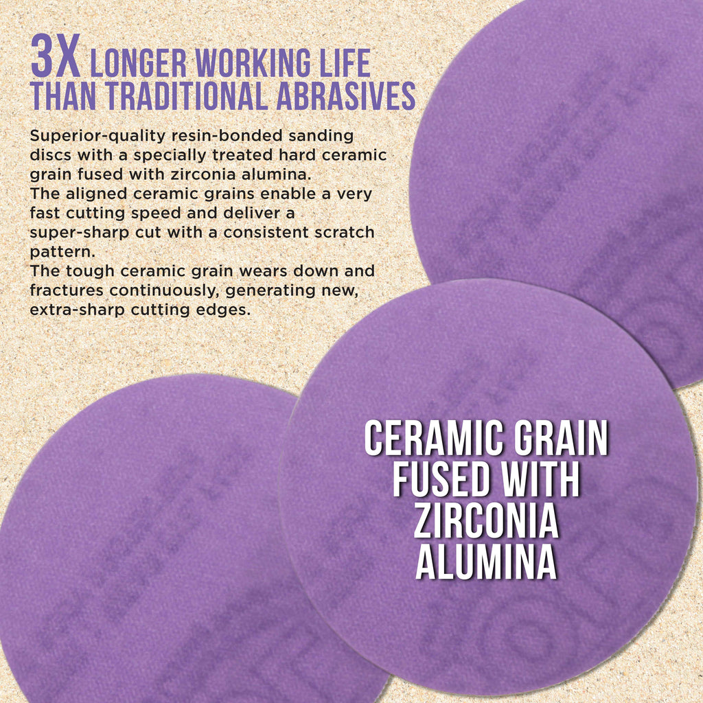 Premium 800 Grit 3" Purple Film Ceramic Sanding Discs, Box of 30 - Hook & Loop Backing Sandpaper for DA Sander, Drill, Grinder, Rotary Tool