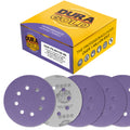 Premium 120 Grit 5" Purple Film Ceramic Sanding Discs, 8-Hole Pattern, Box of 50 - Dustless Hook & Loop Backing Sandpaper for DA & Random Orbital Sanders