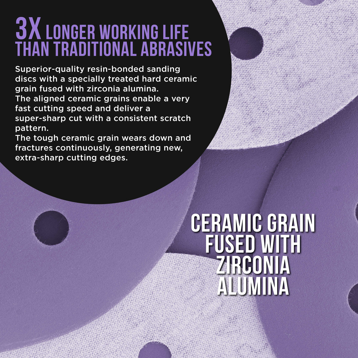 Premium 1500 Grit 5" Purple Film Ceramic Sanding Discs, 8-Hole Pattern, Box of 50 - Dustless Hook & Loop Backing Sandpaper for DA & Random Orbital Sanders