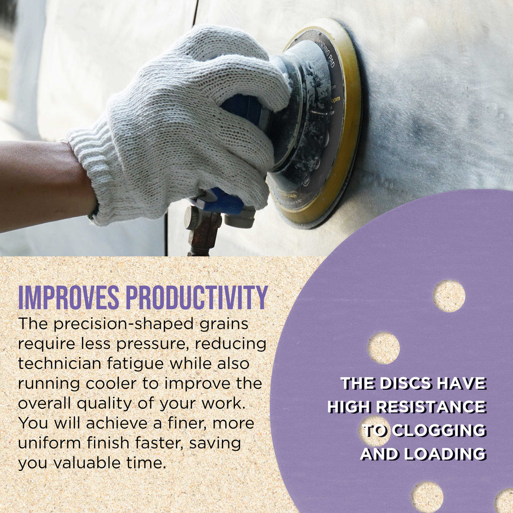 Premium 1500 Grit 5" Purple Film Ceramic Sanding Discs, 8-Hole Pattern, Box of 50 - Dustless Hook & Loop Backing Sandpaper for DA & Random Orbital Sanders