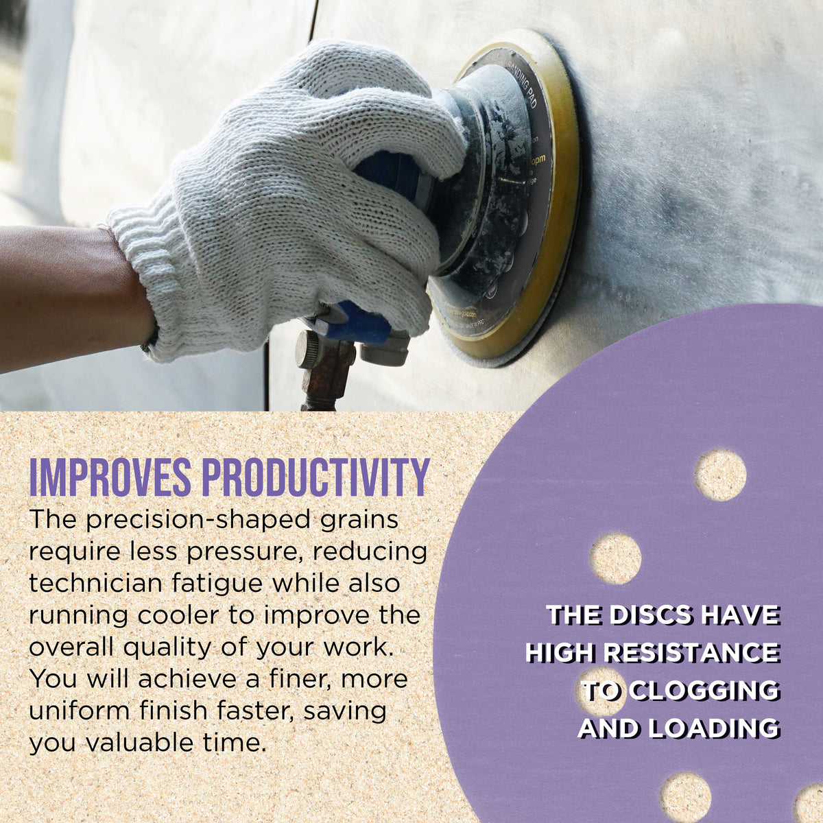 Premium 1500 Grit 5" Purple Film Ceramic Sanding Discs, 8-Hole Pattern, Box of 50 - Dustless Hook & Loop Backing Sandpaper for DA & Random Orbital Sanders