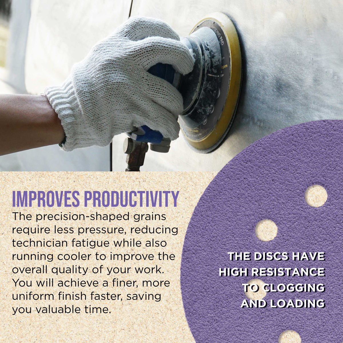 Premium 40 Grit 5" Purple Film Ceramic Sanding Discs, 8-Hole Pattern, Box of 25 - Dustless Hook & Loop Backing Sandpaper for DA & Random Orbital Sanders