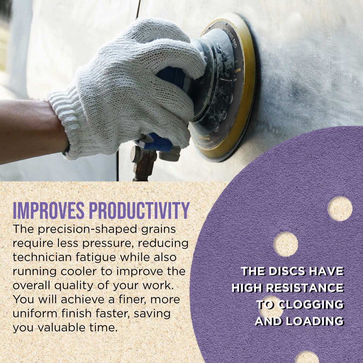 Premium 80 Grit 5" Purple Film Ceramic Sanding Discs, 8-Hole Pattern, Box of 50 - Dustless Hook & Loop Backing Sandpaper for DA & Random Orbital Sanders