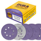 Premium 80 Grit 5" Purple Film Ceramic Sanding Discs, 8-Hole Pattern, Box of 50 - Dustless Hook & Loop Backing Sandpaper for DA & Random Orbital Sanders