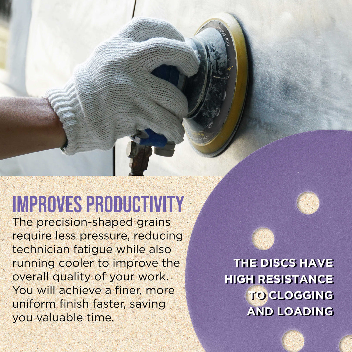 Premium 800 Grit 5" Purple Film Ceramic Sanding Discs, 8-Hole Pattern, Box of 50 - Dustless Hook & Loop Backing Sandpaper for DA & Random Orbital Sanders